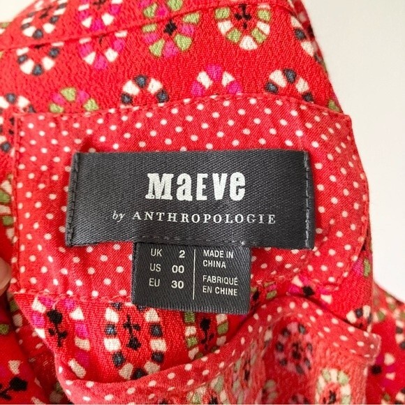 Anthropologie Maeve‎ Vicki Sleeveless Shirt Dress Red Geometric Size 00 - Picture 4 of 7